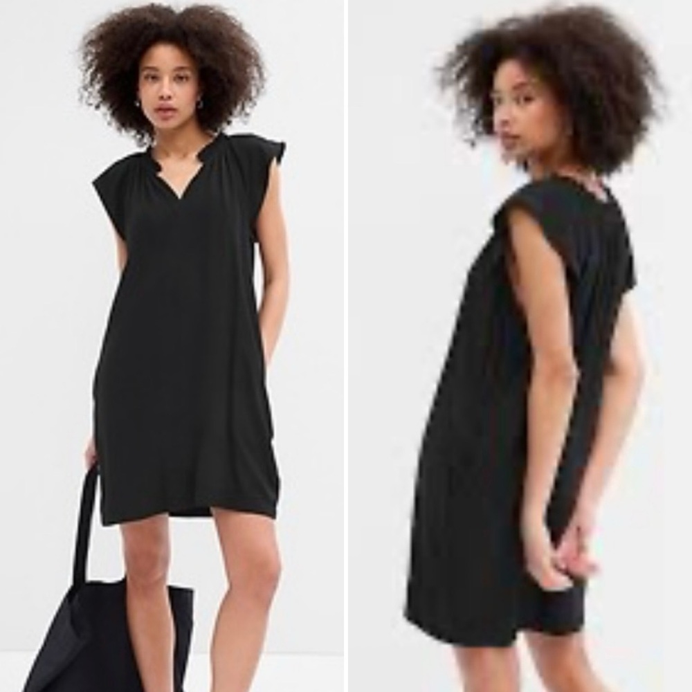 Gap Split Neck Flutter Sleeve Black Minidress Xs - image 2